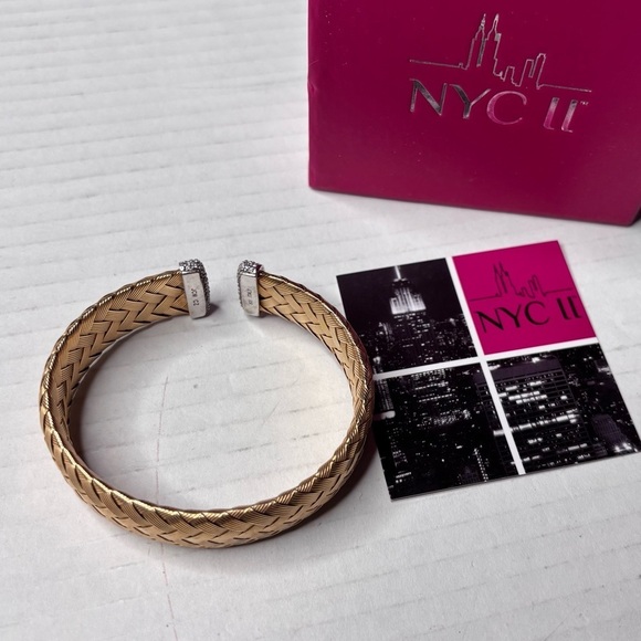 NYC II Sterling Silver Vintage Pave CZ Encrusted Woven Braid Cuff Bracelet - Picture 5 of 6